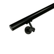 Industrial Aluminum 1.5 Inch Round Complete Indoor/Outdoor Straight Handrail Grab Bar Kit, Satin Black, 9 Foot Handrail