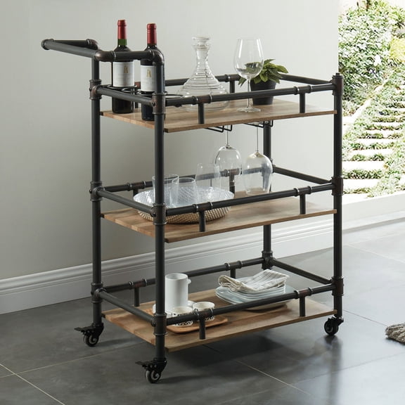Industrial & Antique Black Design - Enhance Your Dining Room with a 3 - Tier Serving Cart