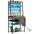 thumbnail image 1 of Industrial Baker's Rack With Led Lights & Power Adapter Outlet, Coffee Bar Storage Shelves, Microwave Stand Wine And Drawer, Distressed Gray Kitchen - Lights, Rack, In, 1 of 6
