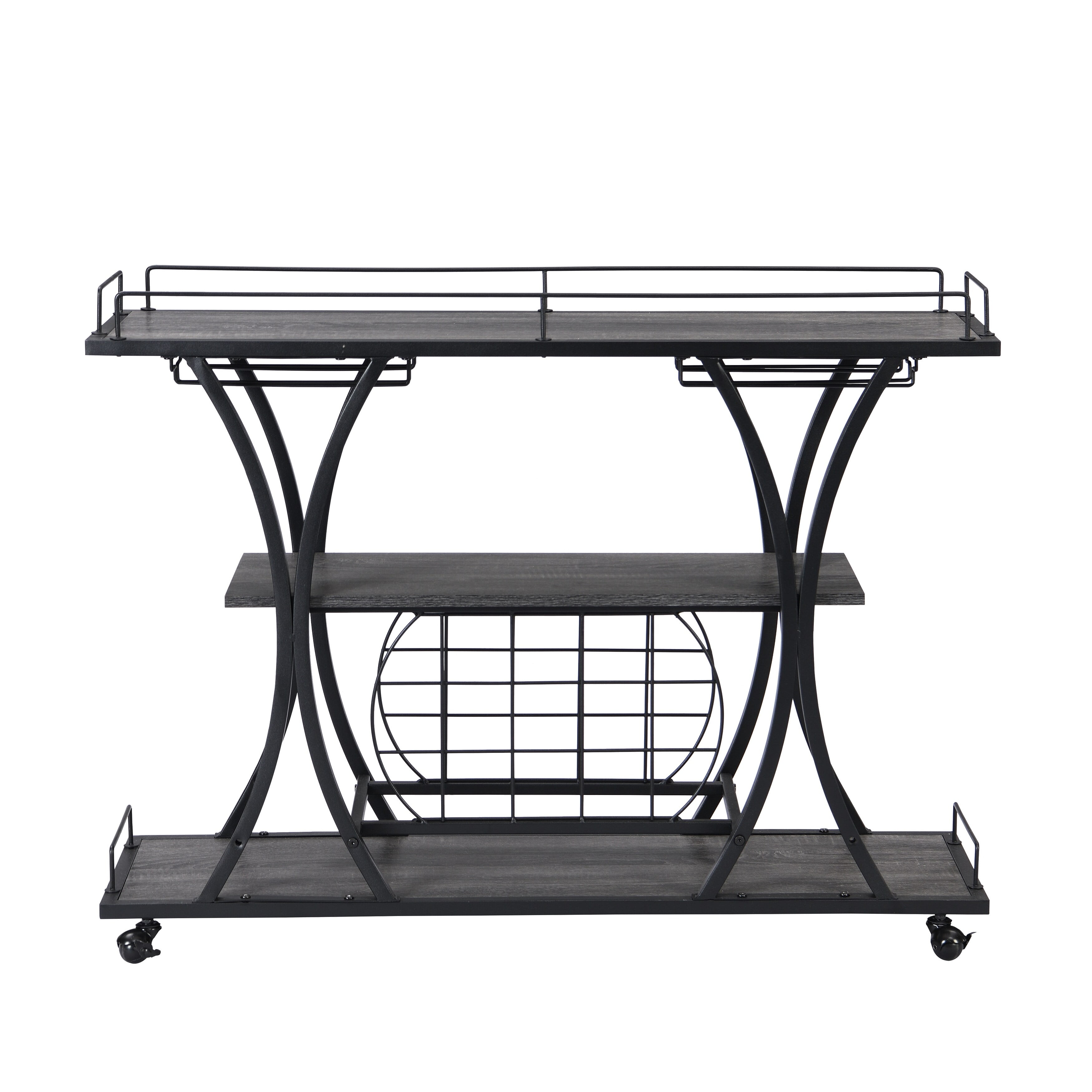 Industrial Bar Cart Kitchen Bar with Wheels 3 Tier Storage Shelves