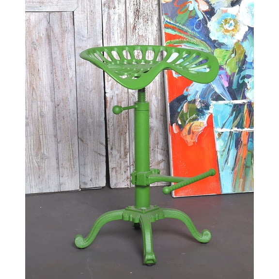 Industrial Bar Rustic Stool Design Metal Adjustable Height Saddle Tractor Bar Stool Green