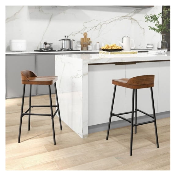 Industrial Bar Stools 29 Inch, Set of 1/2, Low Back Bar Chairs with Footrest, Rustic Brown & Black Metal Stools for Kitchen Island, Dining Bar, Pub