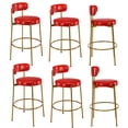 thumbnail image 1 of Industrial Bar Stools, Counter Height Barstools, Upholstered Bar Stools with Back and Cushion Bar Chairs, 28 Inch Kitchen Island Bar Chair, Metal Golden Legs(Red PU,Set of 6), 1 of 9