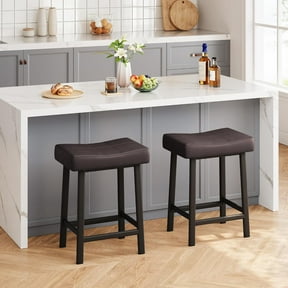 Industrial Bar Stools Set of 2 — 24-Inch Height, Ergonomic Saddle Seat & Heavy-Duty Metal Frame, Easy Assembly for Kitchen or Bar (Brown)