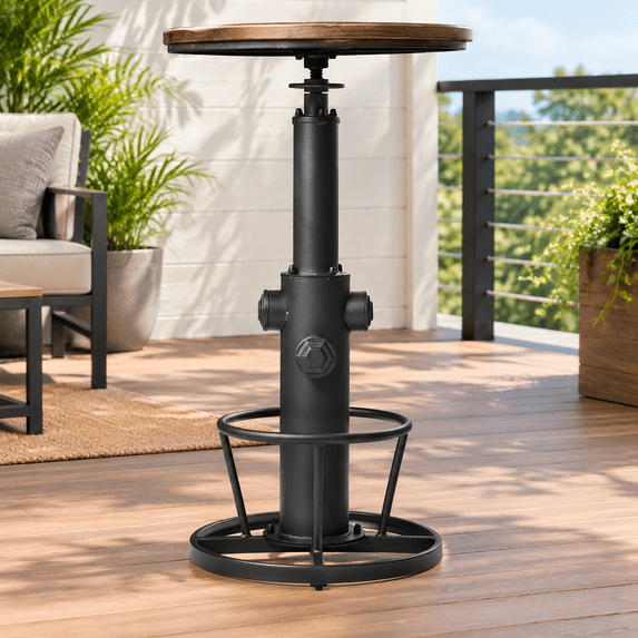 Adjustable Service Table Industrial Bar Table Height Adjustable Swivel Round Wood Tabletop 23.7 ...
