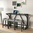 thumbnail image 1 of Industrial Bar Table Set w/ Power Outlet - Grey & Black, 4-Piece Dining Set for Kitchen/Living Room. Solid Wood, MDF, 59" Table. Includes 3 Stools., 1 of 20