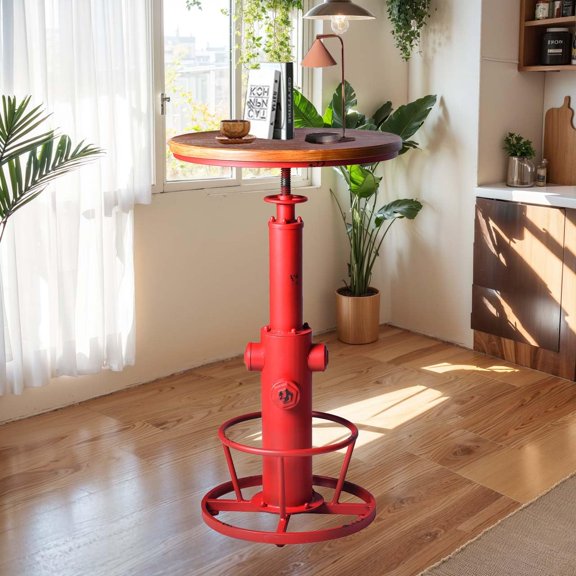 Industrial Bar Table With Adjustable Height Antique Red Metal Base Round