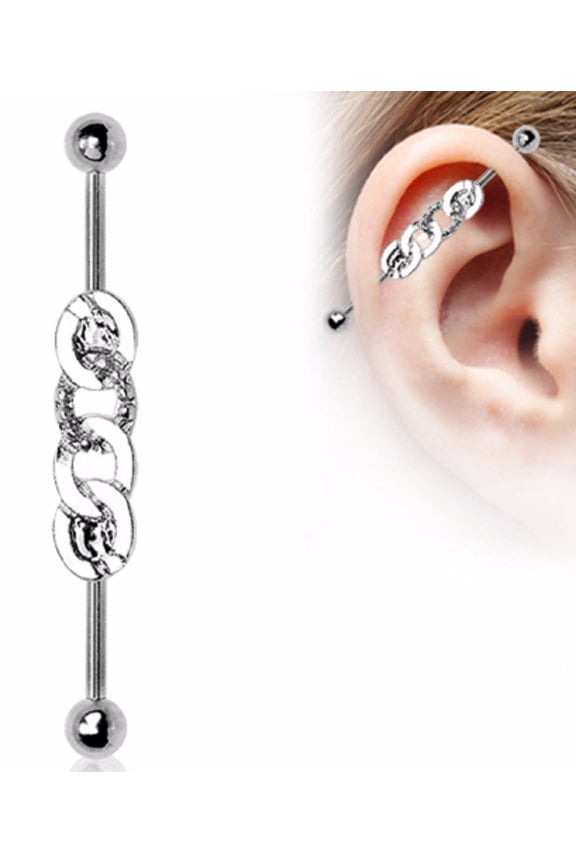 Industrial Barbell CZ 316L Stainless Steel 4 interlocking hoops 1 1/2