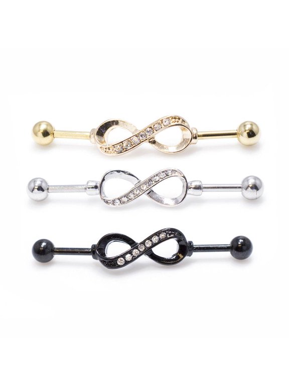 Industrial Barbell Infinity Clear Crystals 14G 1-3/8" 35mm Surgical steel