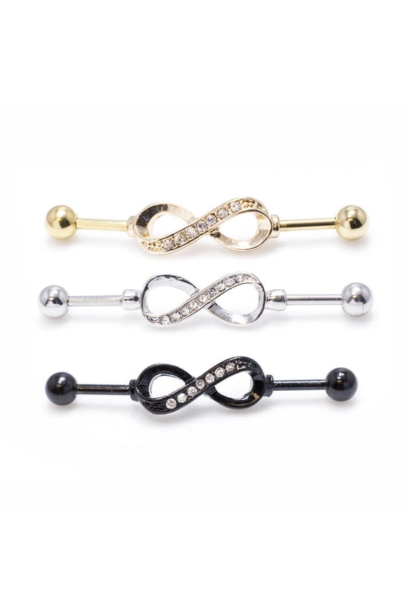 Industrial Barbell Infinity Clear Crystals 14G 1-3/8" 35mm Surgical steel