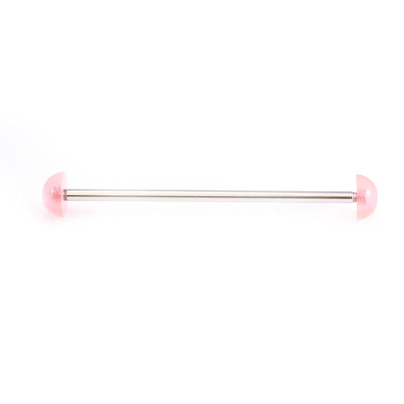 Industrial Barbell with Acrylic Half Ball Ends. Stainless Steel 14G