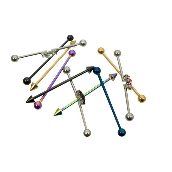 Industrial Barbells Pack of 10 Assorted Designs Surgical Steel 14 Gauge