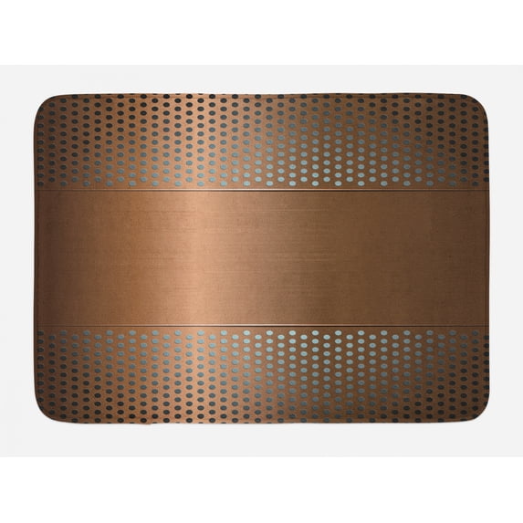 Industrial Bath Mat, Perforated Grid Plate Steel with Dots Illustration Futuristic Technology Theme, Non-Slip Plush Mat Bathroom Kitchen Laundry Room Decor, 29.5 X 17.5 Inches, Ombre Bronze, Ambesonne