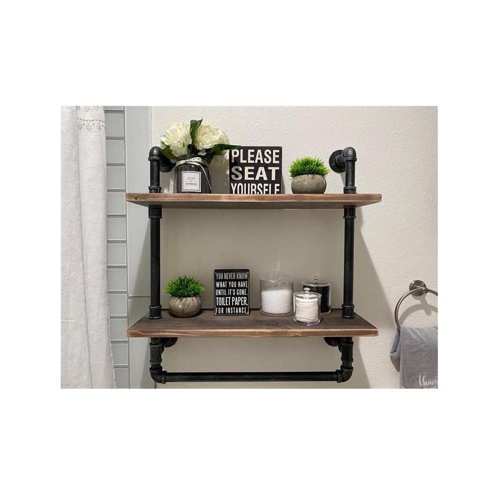 Industrial Bathroom Shelves Wall Mounted 2 Tiered,24in Pipe Shelving