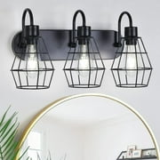 Industrial Bathroom Vanity Light Fixtures Over Mirror 3 Light Farmhouse Wall Sconce Lights with Metal Cage for Mirror Cabinet