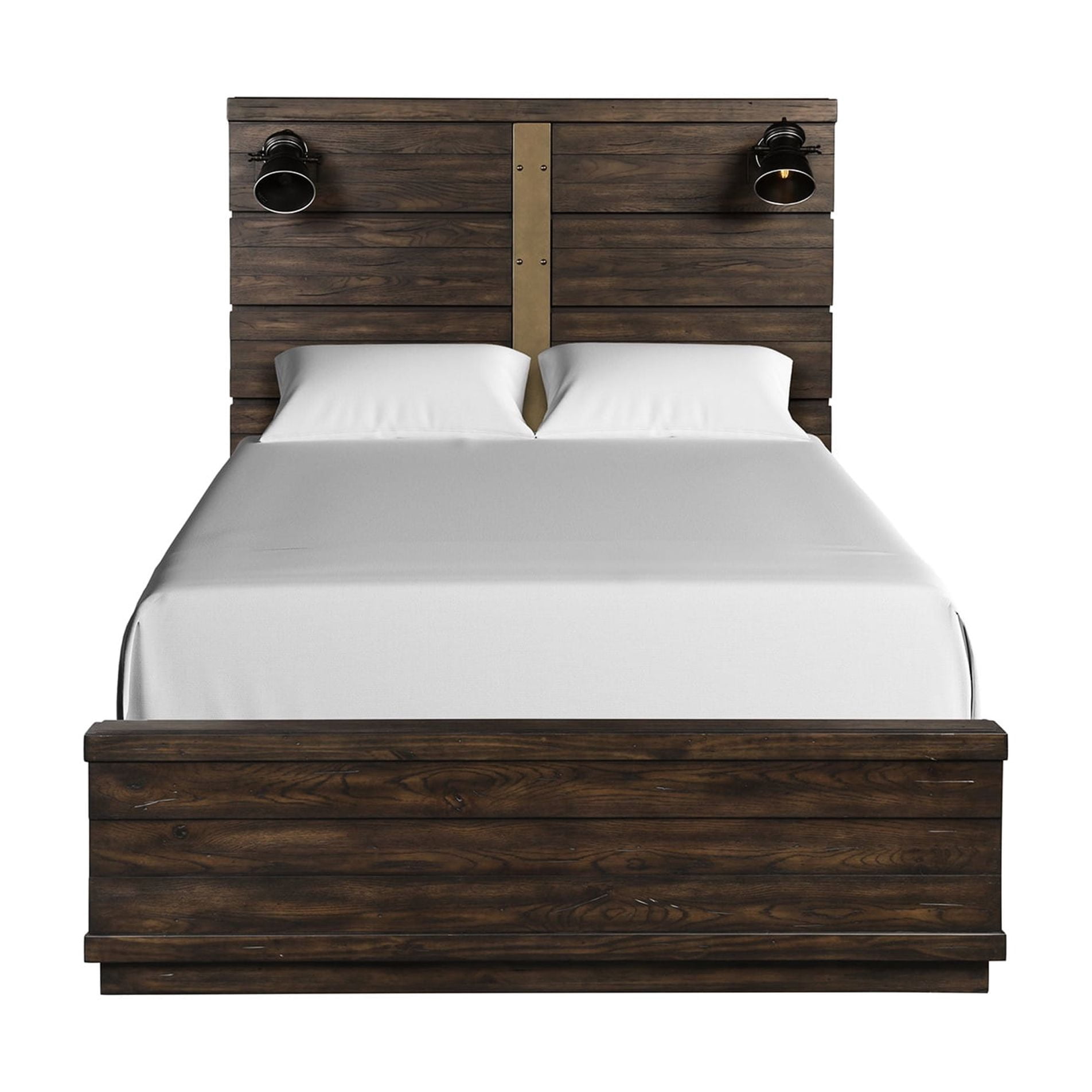Picture of Industrial Bed With Audio Output, Lights, - Solid Wood + , Brown, 91 ...