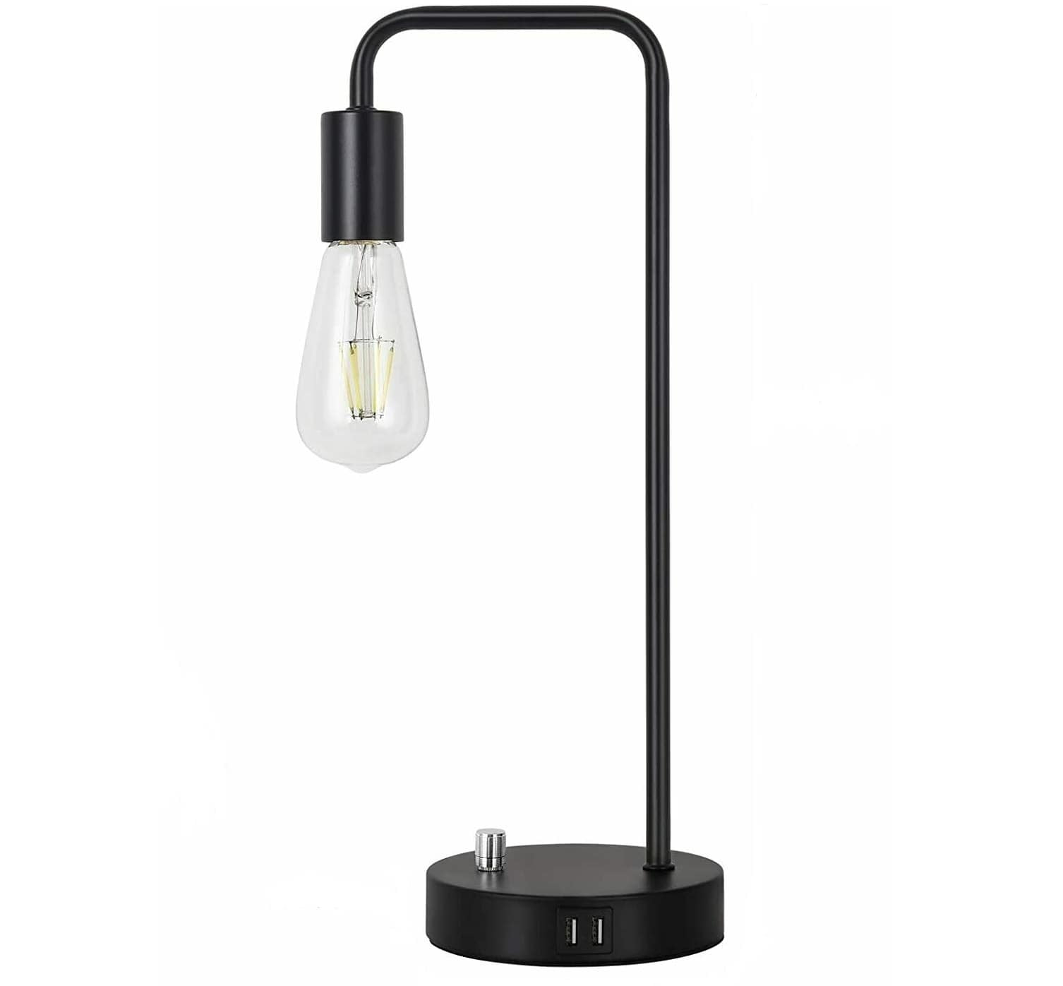 Industrial Bedside Table Lamp with 2 USB Charging Ports, Black