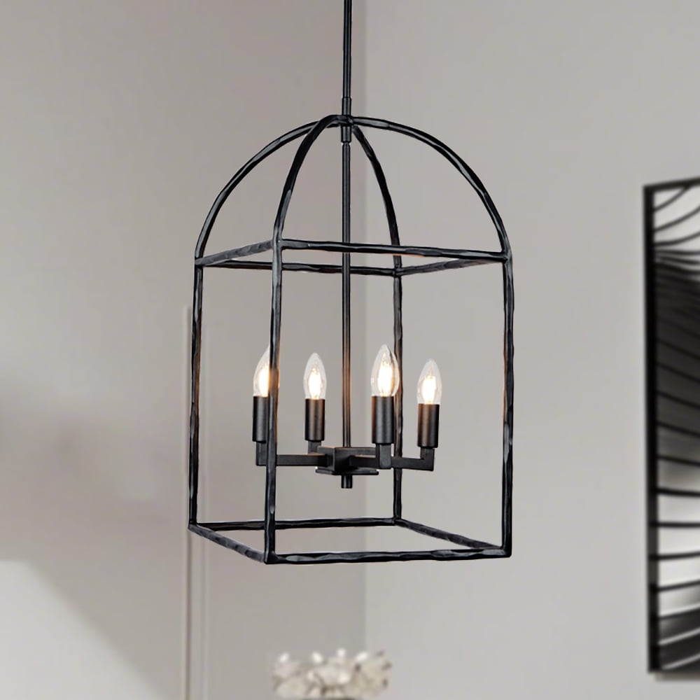 View of Industrial Birdcage Matte Black Iron Pendant 21.5 Inch, Hand-polished ...