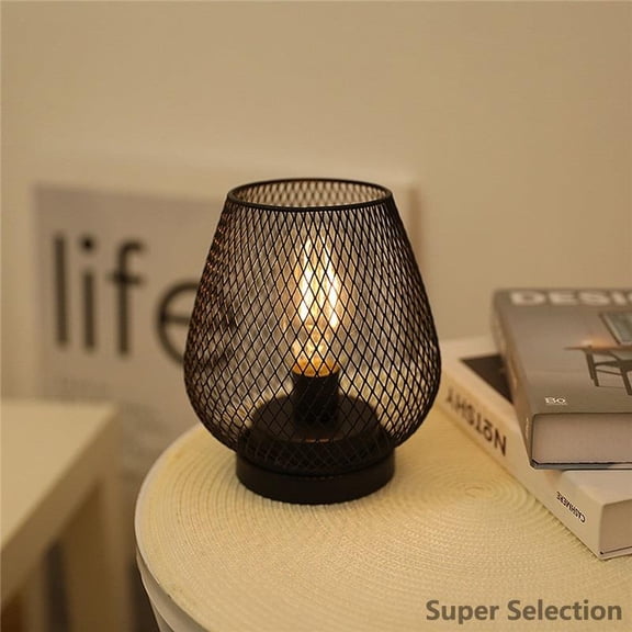 Industrial Birdcage Table Lamp, Vintage Iron & Glass LED Night Light For Bedroom, Living Room Decor - Retro Style, Battery/USB Powered (Bulbs & Batteries Included)