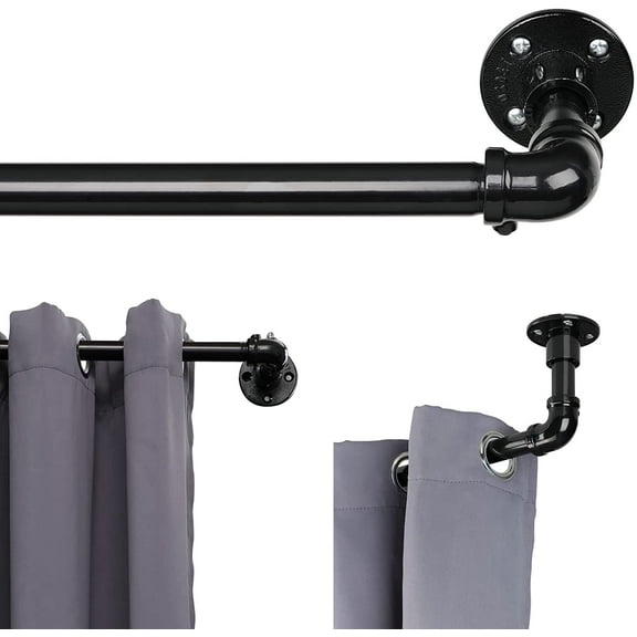Industrial Black Adjustable Wrap Around Curtain Rods for window, 34"-73"