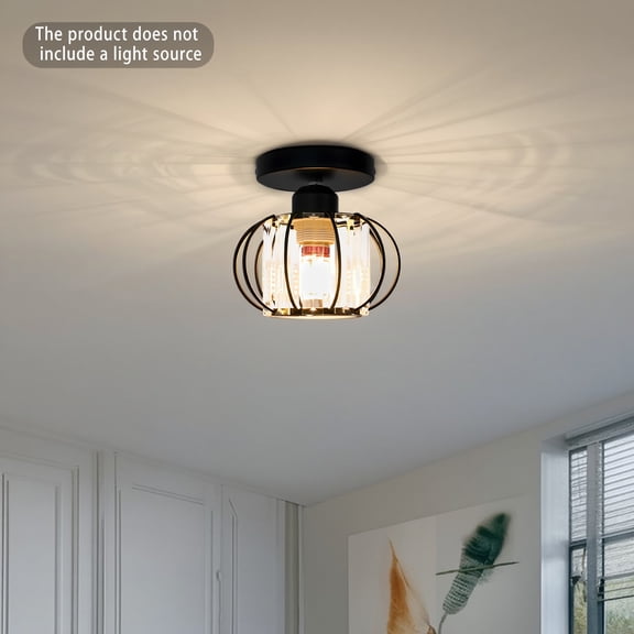 Industrial Black Cage Ceiling Light with Clear Glass Shade  E26 Bulb Compatible Modern Flush Mount Fixture  Decorative & Durable Lighting for Bedroom, Kitchen, Hallway & Office