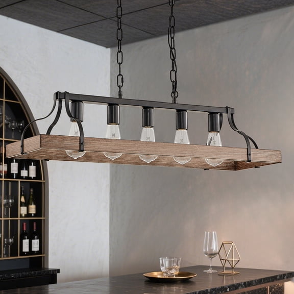 Industrial Black Chandelier for Dining Room, 5-Light Modern Farmhouse Linear Rectangular Pendant Lighting, Rustic Ceiling Light Fixture for Kitchen Island and Over Table Decor