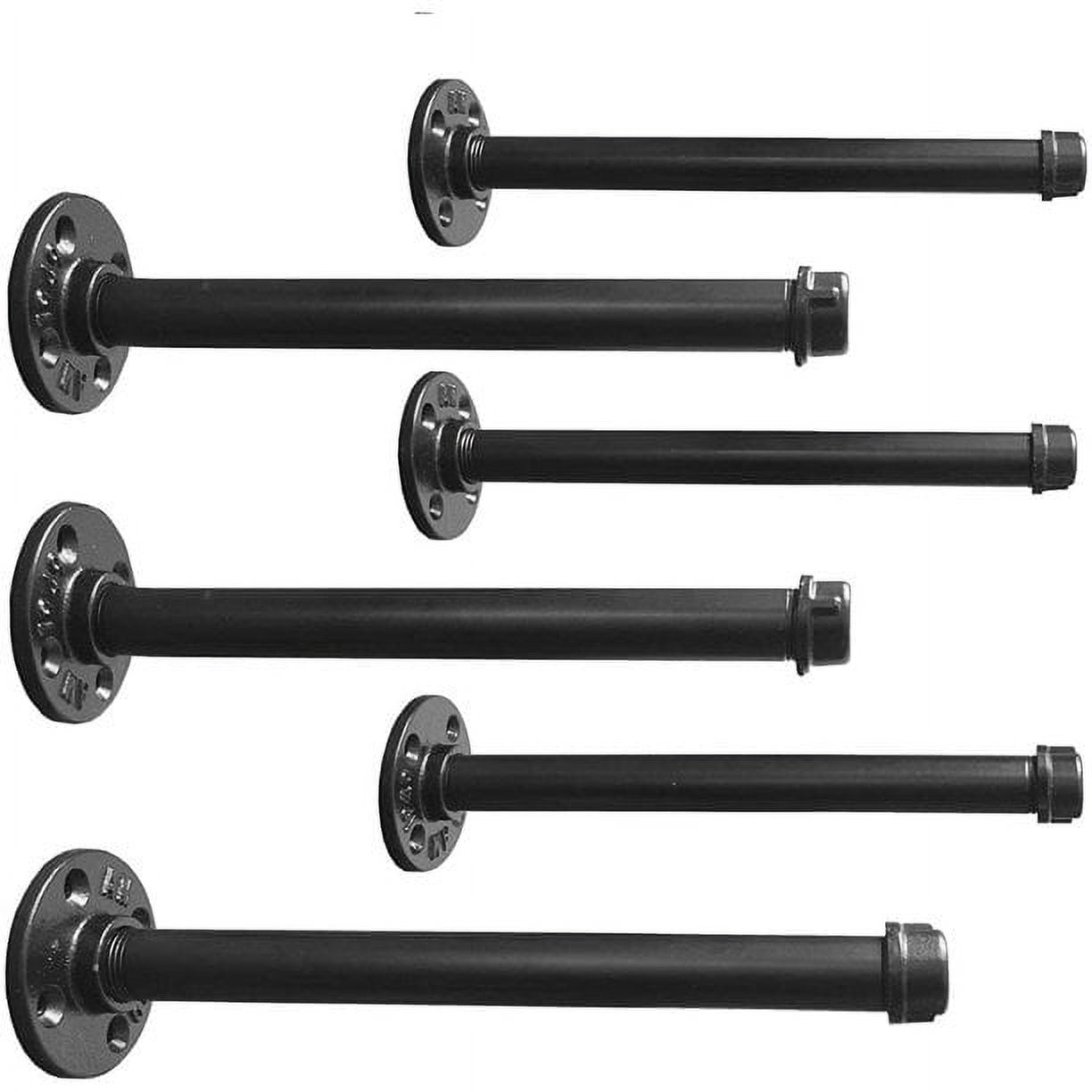 Industrial Black Iron Pipe Shelf Brackets 12 Inch Set of 6, Heavy Duty