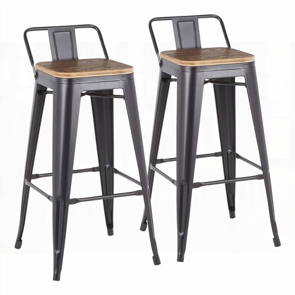 Industrial Black Metal & Wood-Pressed Grain Bamboo 2-Pack Low Back Bar Stools by LumiSource