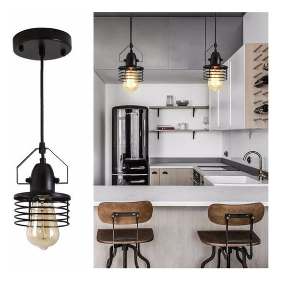Industrial Black Pendant Light Metal Cage Pendant Lights Dining Room Hanging Lighting for Kitchen Island Living Room Bedroom Entryway Barn Farmhouse,Spring Shade,E26 Bulb(1 Light)