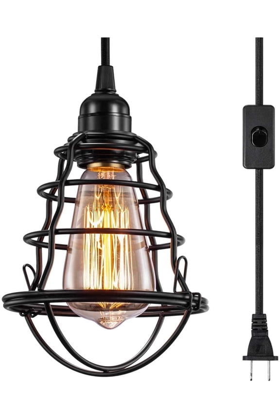 Industrial Black Plug in Pendant Light Fixture with On/Off Switch E26 Socket Vintage Hanging Light Farmhouse Pendant Lighting