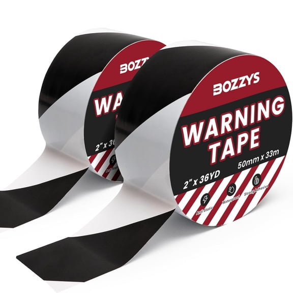 Industrial Black & White Caution Tape 2-Pack | 2in x 108ft Floor Marking Tape | Waterproof & Forklift-Proof | Long-Lasting for Warehouse, Factory, Parking