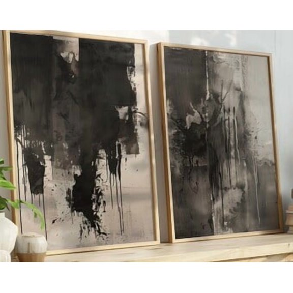 Industrial Black and Grey Grunge Art Print Urban Loft Matte Posters, Set 2, Poster Only