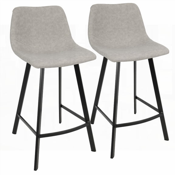Industrial Black with Grey Faux Leather 2-Piece Counter Stools by LumiSource - Comfortable for Kitchen & Bar