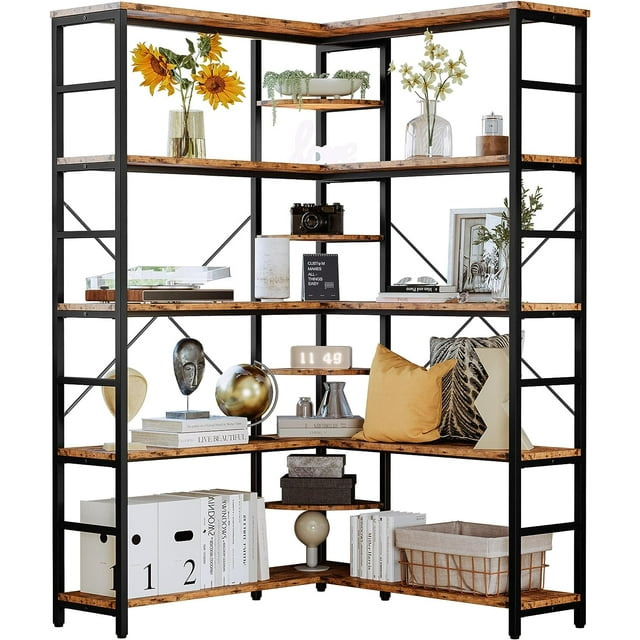 Industrial Bookcases and Bookshelves, 5Tiers Corner Bookcase with