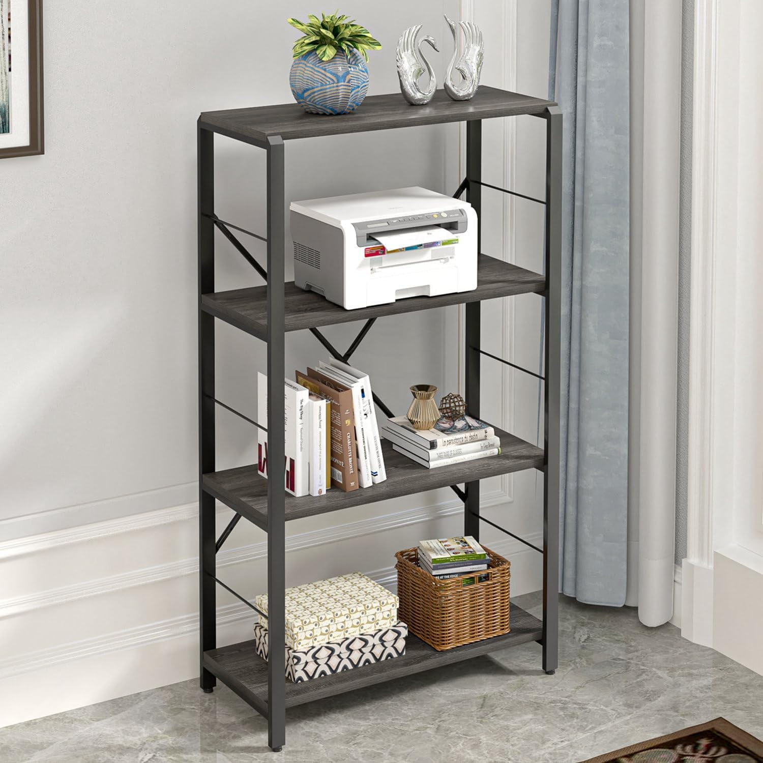 Industrial Bookshelf and Bookcase, 4 Tier Open Display Storage Book ...