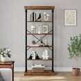thumbnail image 1 of Industrial Bookshelf Wood Bookcase 6 Tier Storage Open Rack Shelf with Metal Frame Rustic Tall Standing Bookshelves Large Grey Display Rack,Home Office, 1 of 7