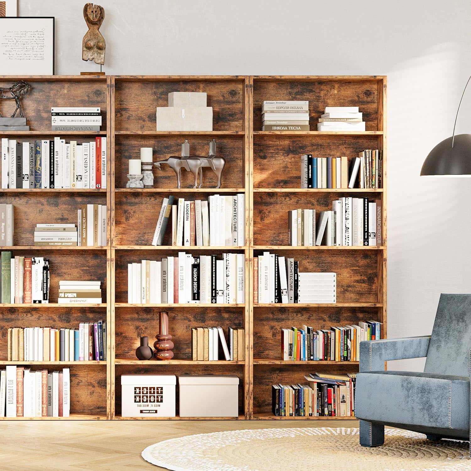 Industrial Bookshelves and Bookcases Floor Standing 6 Shelf Display Storage Shelves 70 in Tall Bookcase Home Decor Furniture for Home Office, Living Room, Bed Room, Vintage Brown