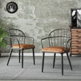 thumbnail image 1 of Industrial Brown PU Upholstered Dining Chairs with Arched Back and Matte Black Iron Base, Set of 2, 1 of 12