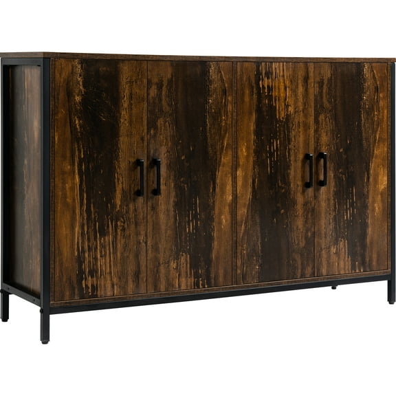 Industrial Buffet Cabinet With Doors By . Rustic Brown Pattern. Adjustable Shelves For Custom Storage. Perfect Kitchen, Coffee Bar, Entryway. Built Strong And Steel. 47.25" W X 13" D 30.25" H