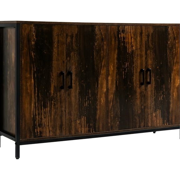 Industrial Buffet Cabinet , Rustic Brown. Adjustable Shelf For Coffee Bar, Dining. Construction, & Steel. 47.25" W X 13" D 30.25" H. Assembly Required Sideboard With Doors. Brown Style. Shelves