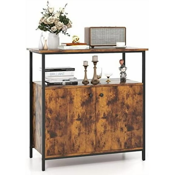 Buffet Cabinet with Storage, Coffee Bar Sideboard, Industrial Credenza - Rustic Brown