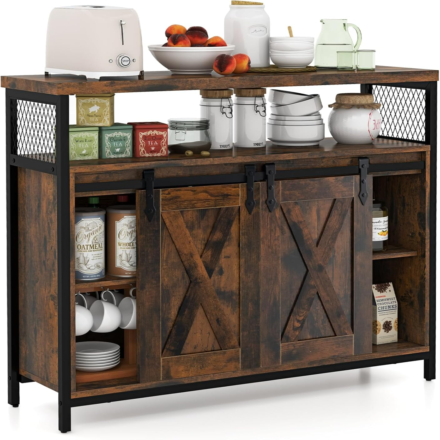Industrial Buffet Sideboard Farmhouse Coffee Bar with