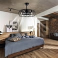 thumbnail image 1 of Industrial Caged Ceiling Fan with Light Remote Control, 3-Speed, 18" Enclosed Metal Black Ceiling Fan Chandelier, Downrod Mounted Invisible Blades, 1 of 4