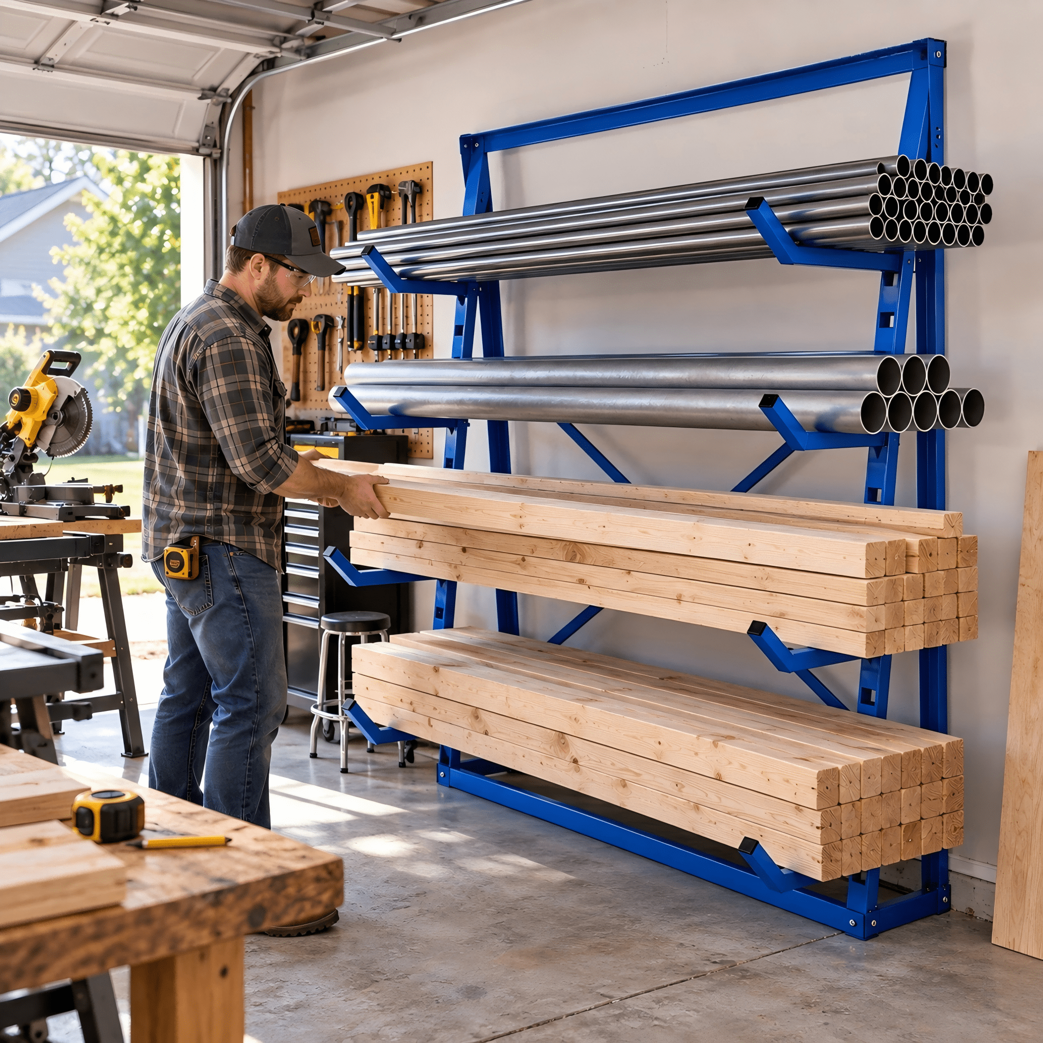 Industral Rack Industrial Cantilever Lumber Rack,4 Tier 2400 lbs Heavy Duty Metal ...