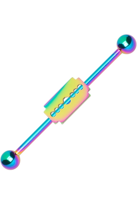 Industrial Cartilage Piercing 14G Barbell with Razor Blade Charm