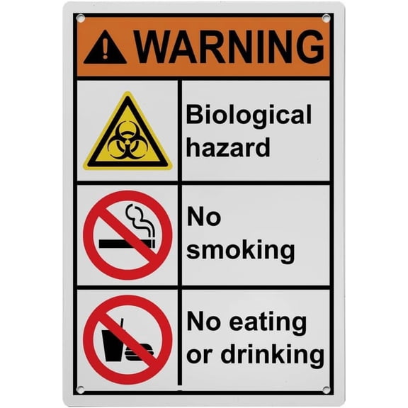 Industrial Caution Sign Biohazard Sign (Biological hazard No smoking No eating or drinking) 8 in" x 12 in" UV Resistant Indoor Outdoor Workplace Industrial Caution Warning Sign