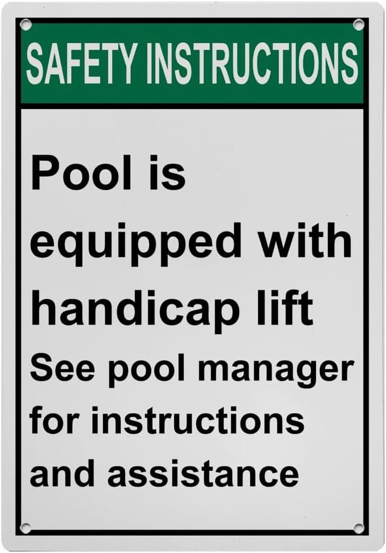 Handicap Pool Sign Industrial Caution Sign Handicap Pool Lift Sign (Pool is equipped with ...