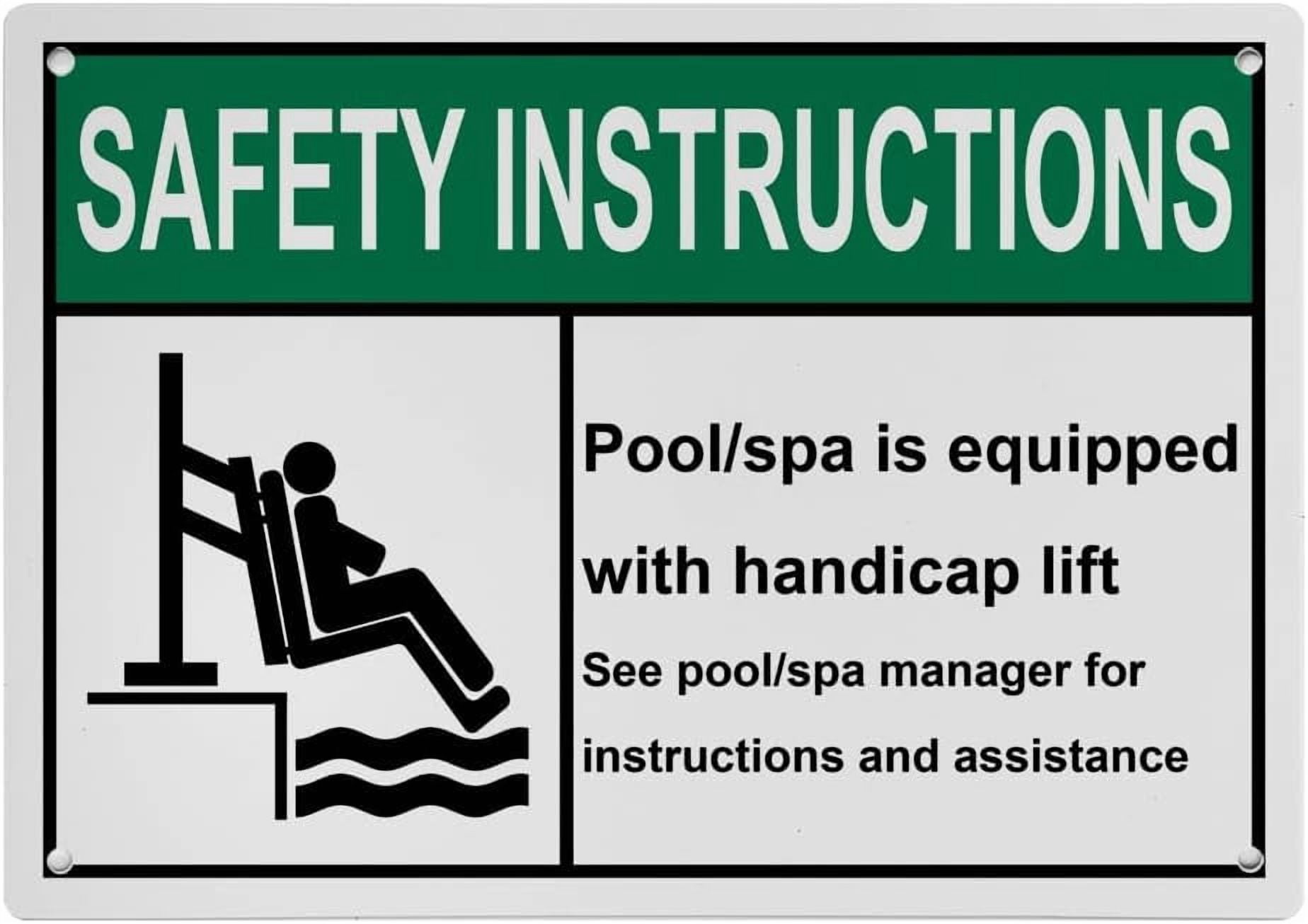 Industrial Caution Sign Handicap Pool Lift Sign (Pool/spa is equipped ...