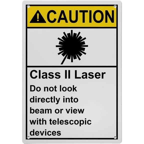 Industrial Caution Sign Laser Sign (Class II Laser Do not look directly into beam or view with telescopic devices) 8 in" x 12 in" UV Resistant Indoor Outdoor Workplace Industrial Caution Sign