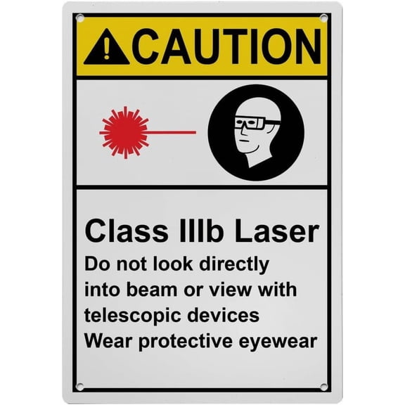 Industrial Caution Sign Laser Sign (Class IIIb Laser Do not look directly into beam or view with telescopic devices Wear protective eyewear) 8 in" x 12 in" UV Resistant Indoor Outdoor Sign